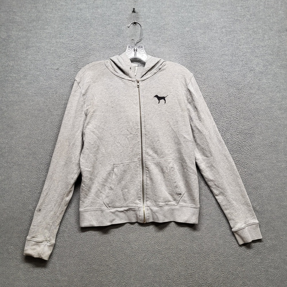 PINK Victoria's Secret Women Sweatshirt Medium Gray Logo Campus Full Zip Hoodie